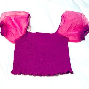 Sheer puff sleeve crop top